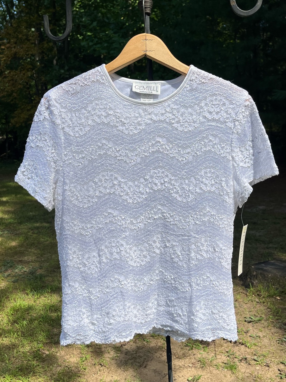 90s Gemilli NWT White Nylon Floral Lace T-Shirt Size M Coquette Girly Retro